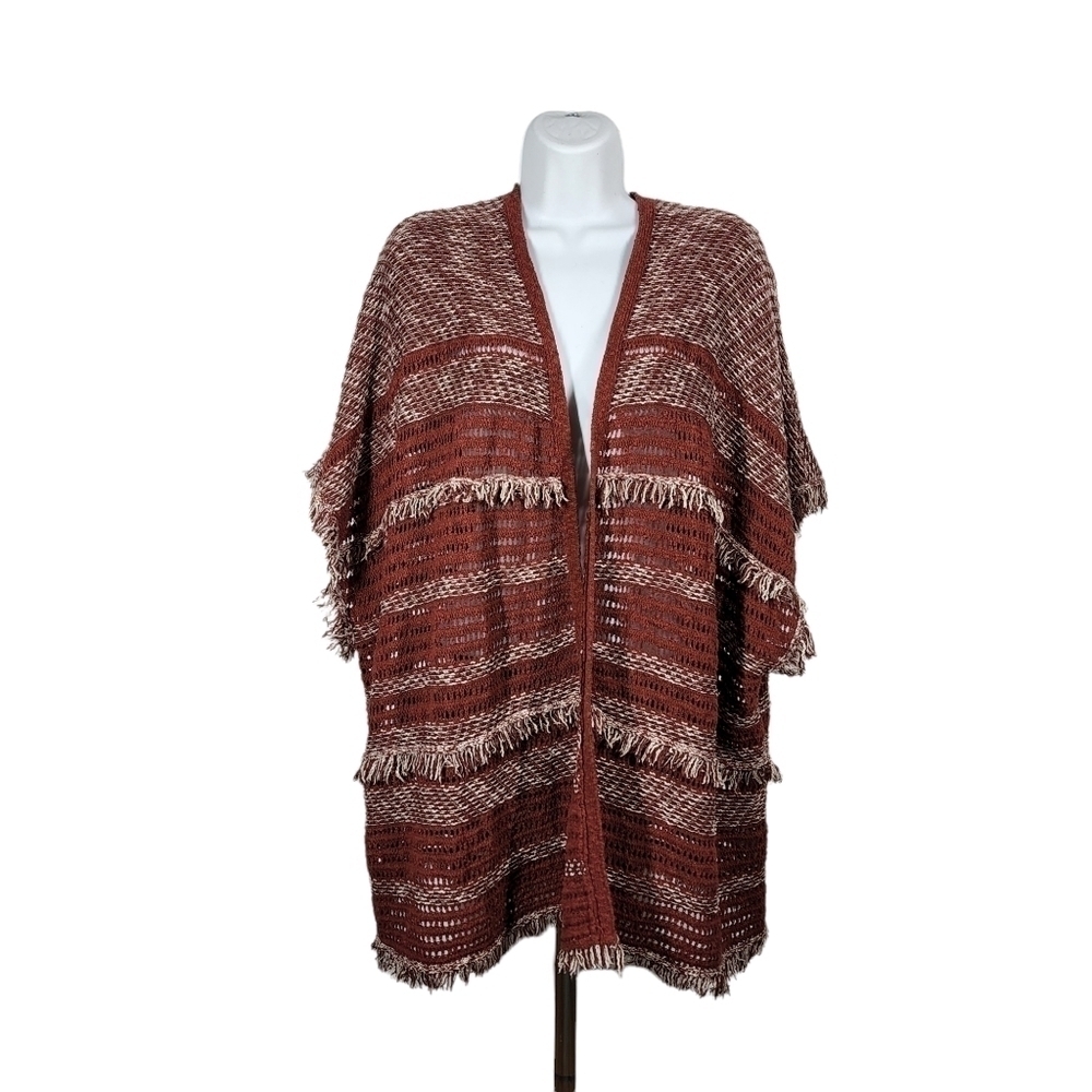 NATURAL REFLECTIONS OPEN FRONT FRINGED CARDIGAN